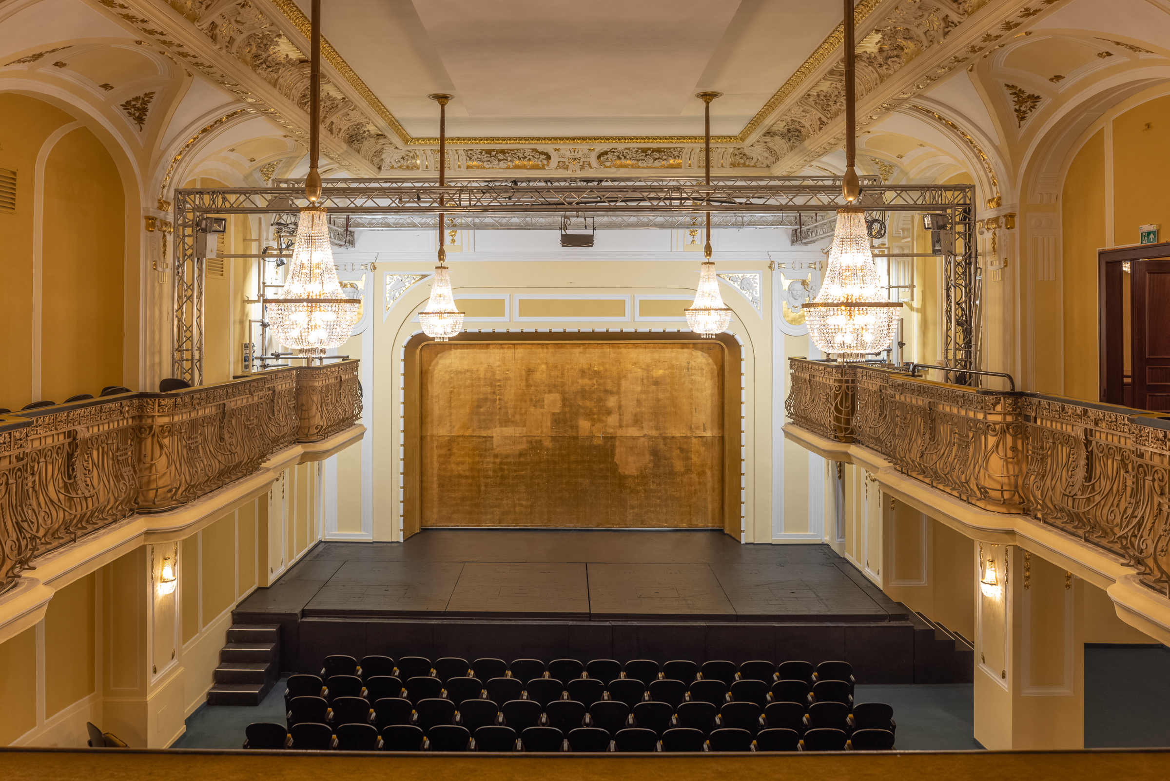 Stage and audience room of the Chamber Opera photographed from the gallery